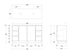 Posh Domaine 1500mm Floor Mount Vanity Unit Conventional Double Bowl Friday Top (no basin)