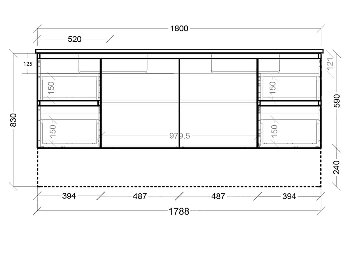 Posh Solus Vanity Unit with Kick 2 Door 4 Drawer Double Bowl 1800mm