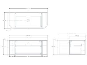 Technical Drawing - Kado Era 50mm Durasein Statement Top Double Curve All Drawer 1200mm Wall Hung Vanity with Center Basin
