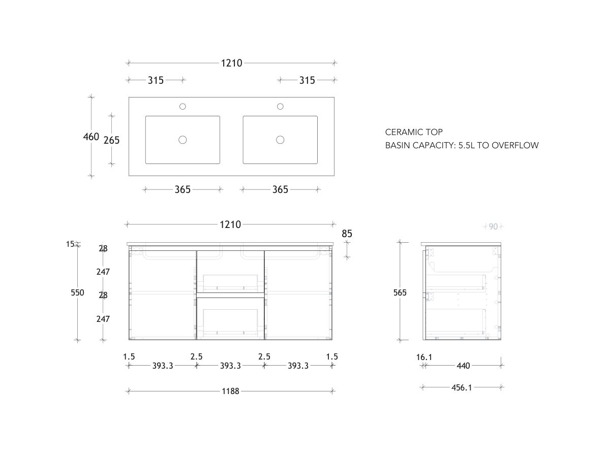 Posh Domaine Plus 1200mm Wall Hung Vanity Unit Conventional Double Bowl