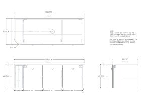 Technical Drawing - Kado Era 12mm Durasein Top Single Curve All Door 1350mm Wall Hung Vanity with Center Basin