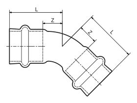 Technical Drawing - >B< MaxiPro Elbow 45 Degree