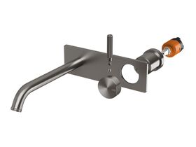 Hero - Milli Etch Wall Basin/Bath Mixer Tap Trimset Square Backplate Brushed Gunmetal (6 Star)