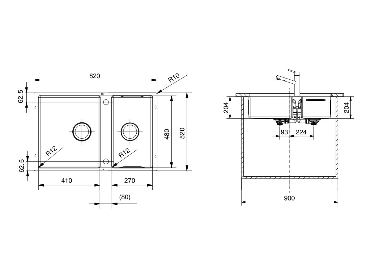 Franke Bow Prep Centre Undermount Double Bowl Sink Stainless Steel