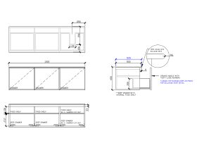 Technical Drawing - ISSY Adorn Above Counter / Semi Inset Wall Hung Vanity Unit with Three Drawers & Internal Shelves with Grande Handle 1500mm x 500mm x 450mm OFFSET RIGHT