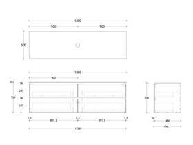 Posh Domaine 1800mm Wall Hung Twin Vanity Unit All-Drawer Single Bowl Cherry Pie Top (No Basin)