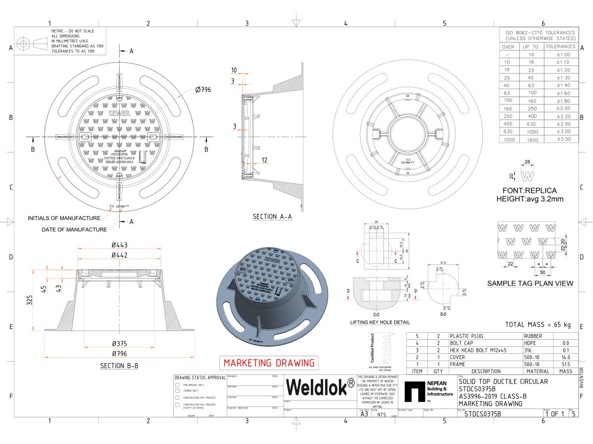 Sewer Maintenance Shaft Cover 370/325mm Class B from Reece