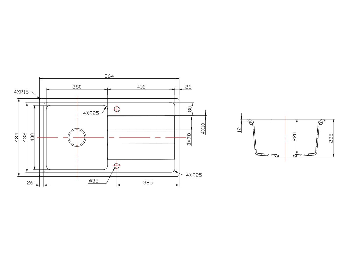 Memo Hugo Single Bowl Sink Reversible (With or Without Taphole) with