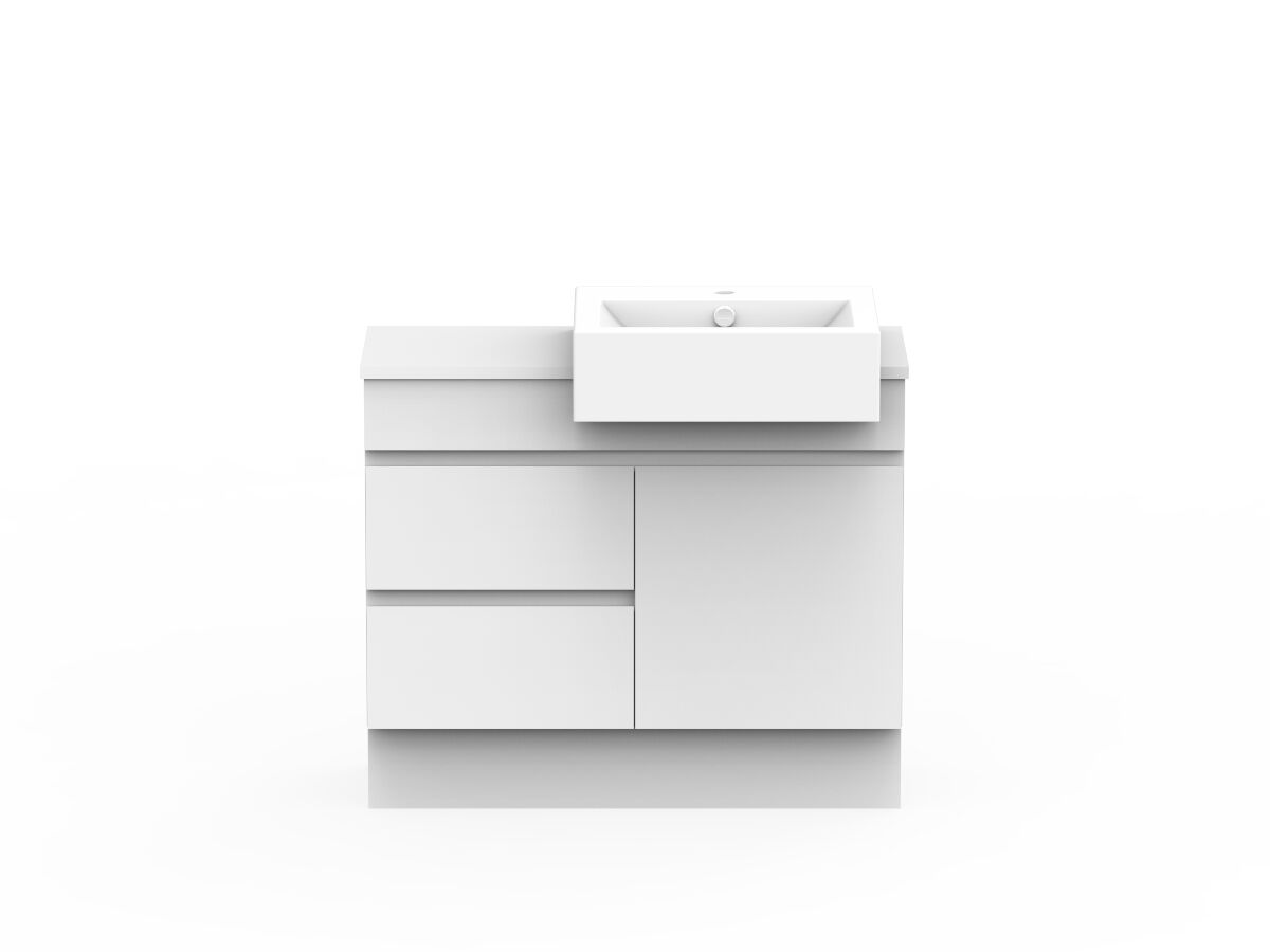 Posh Domaine Plus Semi-Recessed 900 Right Hand Bowl Floor Mount Vanity Unit Caesarstone Top