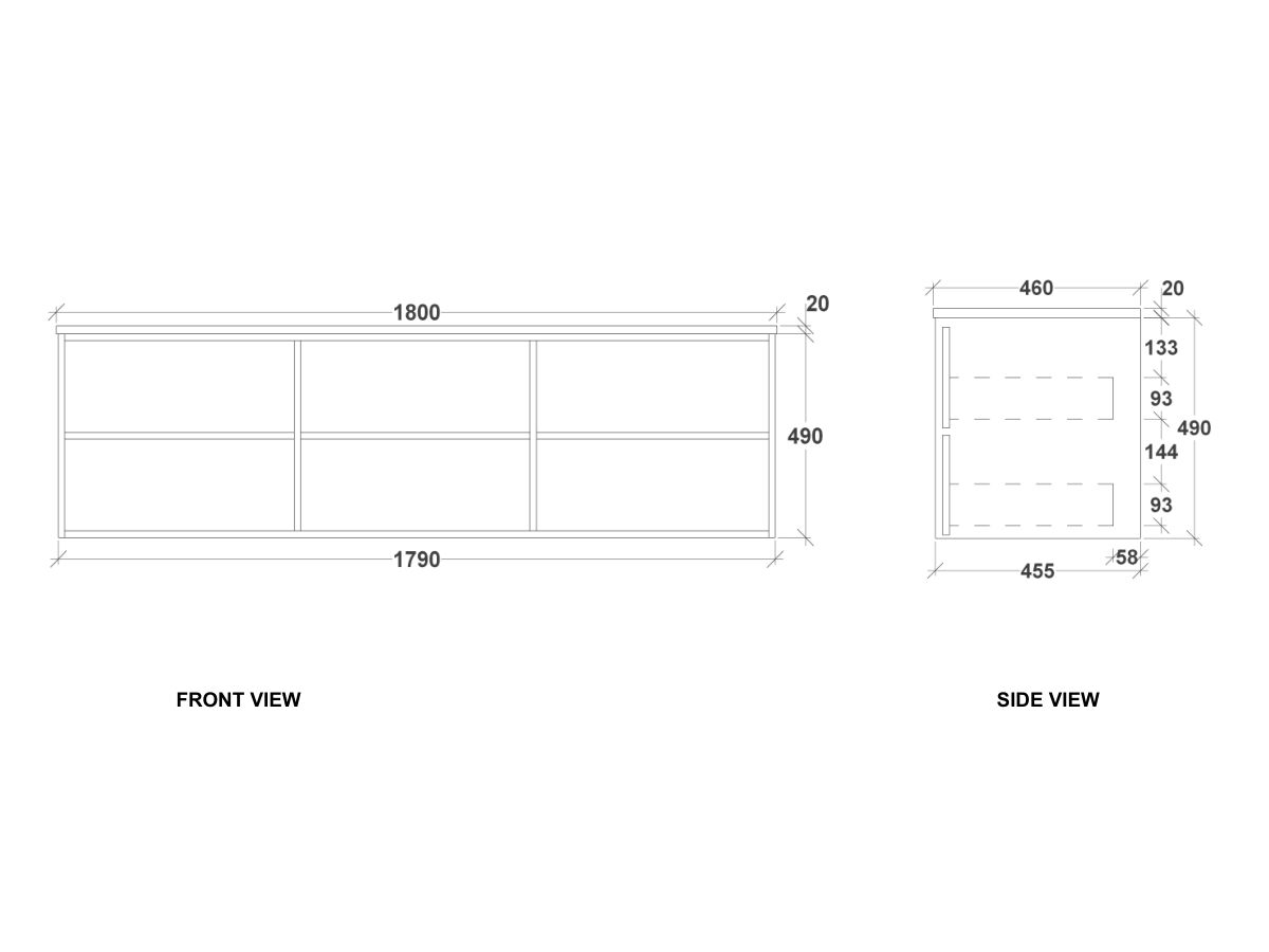 Kado Aspect Wall Hung Vanity Unit 1800mm Double Bowl 6 Drawer Corian 20mm Top