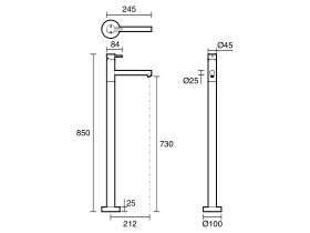 Technical Drawing - Scala Floor Mounted Bath Mixer Tap 200mm Outlet