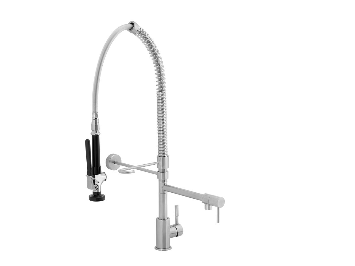 Wolfen Pre Rinse Sink Mixer Tap with Pot Filler Stainless Steel - Compact (6 Star)