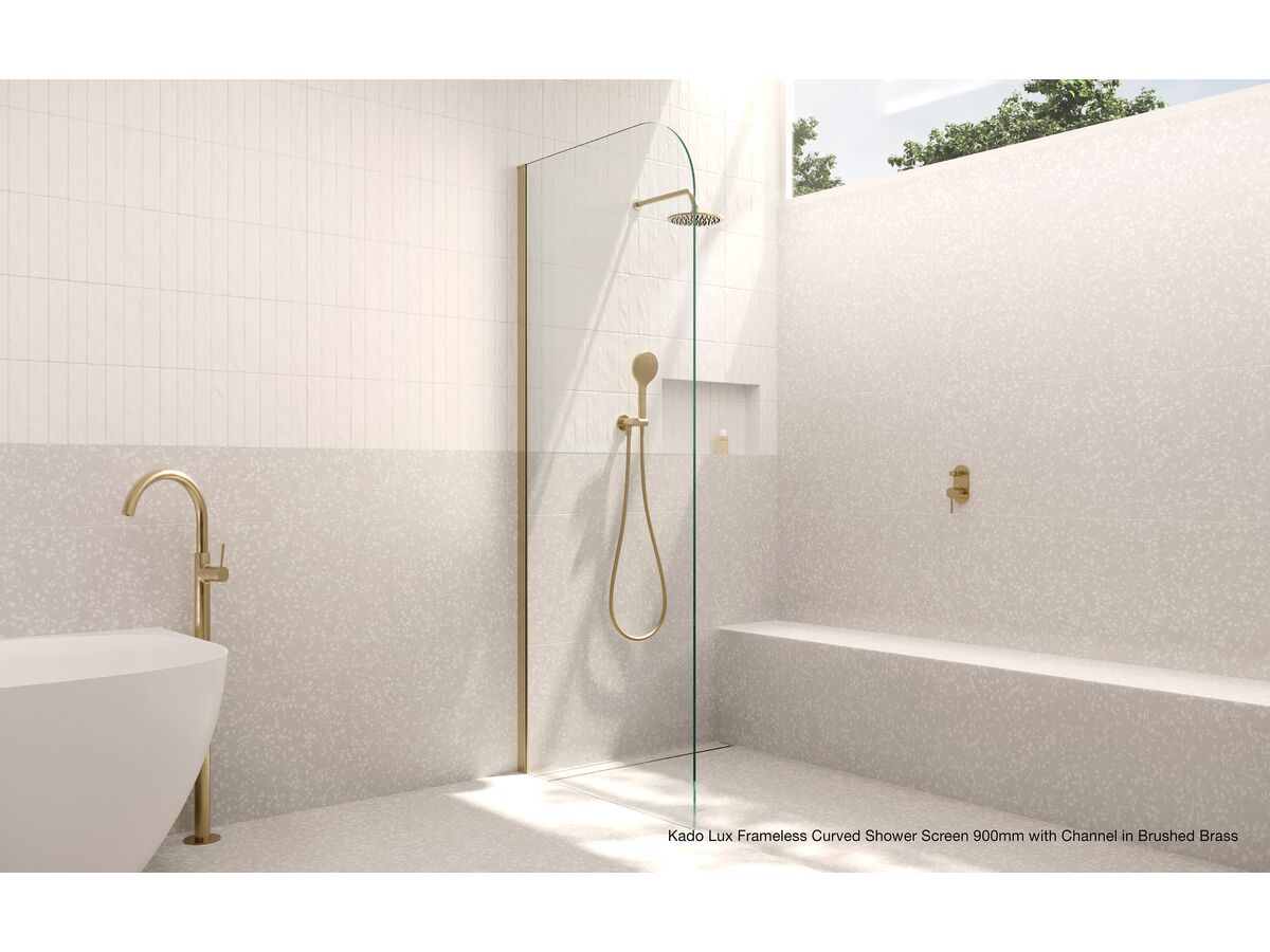 In Situ - Kado Lux Frameless Curved Shower Screen 900mm with Channel in Brushed Brass