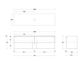 Posh Domaine 1800mm Wall Hung Vanity Unit All-Drawer Open Shelf Single Bowl Cherry Pie Top (no basin)