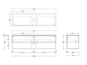 Technical Drawing - Posh Domaine All Drawer with Shelf 1800mm Wall Hung Vanity Centre Basin 20mm Top