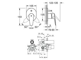 GROHE Bauedge New Shower Mixer / Diverter Kit Chrome