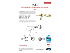 Specification Sheet - Milli Voir Wall Basin Set Lever Handle 150mm Brass Gold (5 Star)