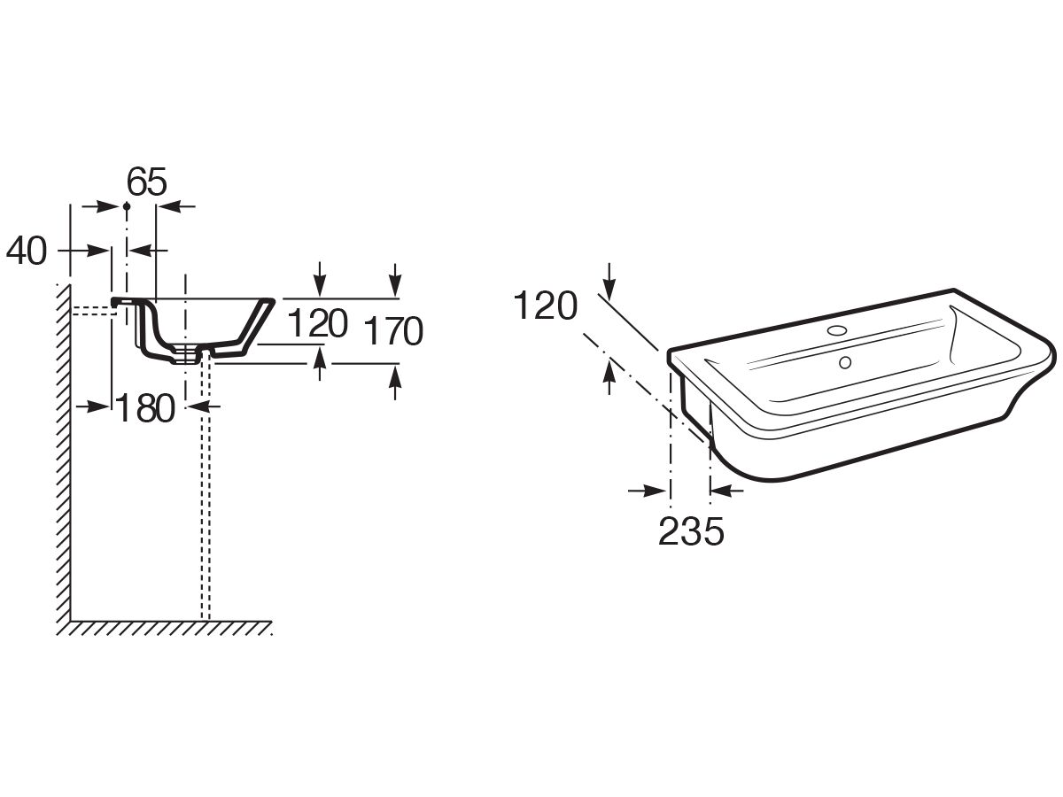 Roca The Gap Semi Recessed 1 Taphole Basin White