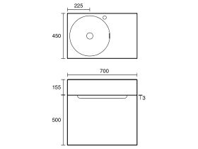 Technical Drawing - Omvivo Neo Two Wall Hung Vanity  700mm Left Hand Bowl