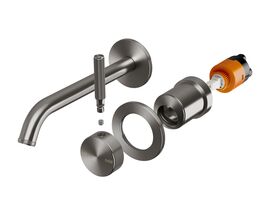 Hero - Milli Etch Wall Basin/Bath Mixer Tap Trimset Round Backplate Brushed Gunmetal (6 Star)