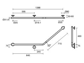Mizu Drift 840mm x 715mm x 40 Degree Accessible Toilet Grab Rail Modular Left Hand