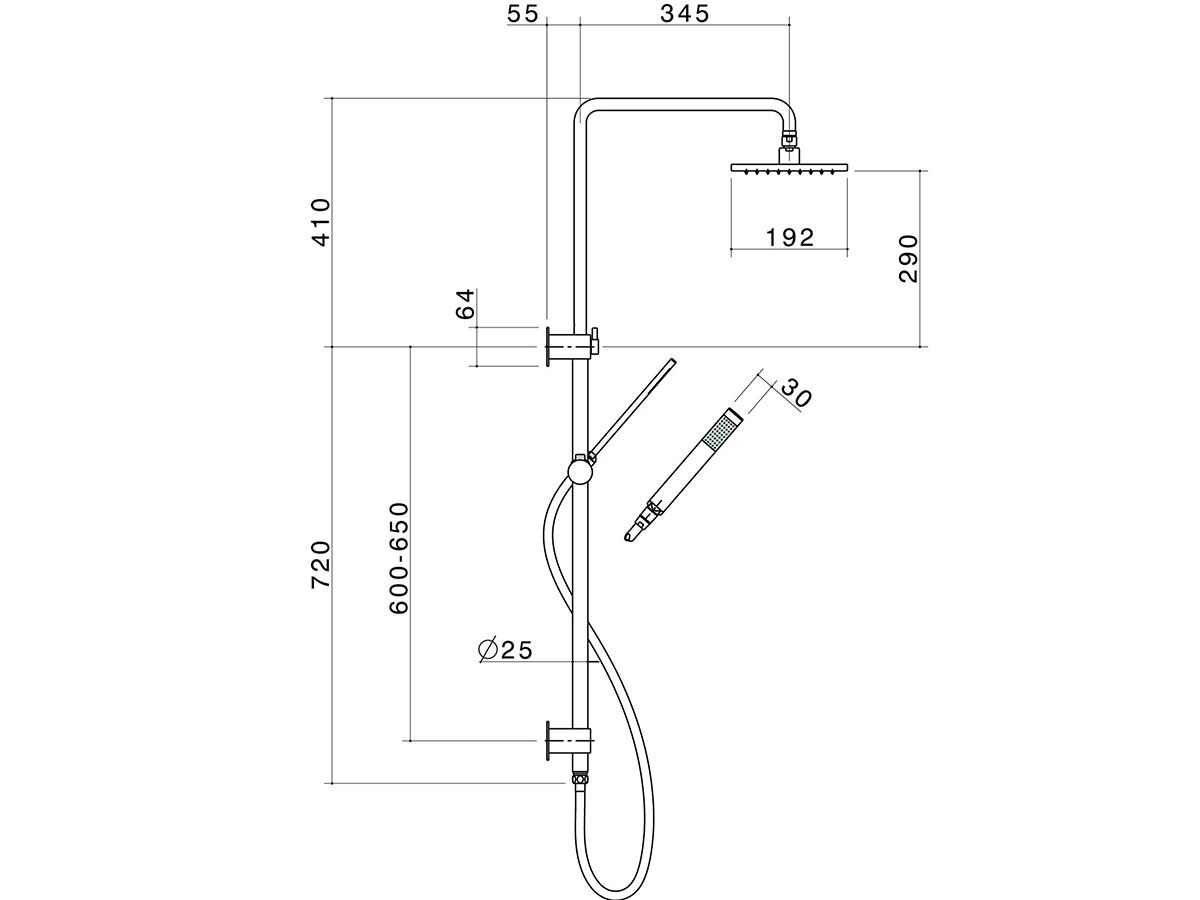 Caroma Rail Shower with Overhead Chrome