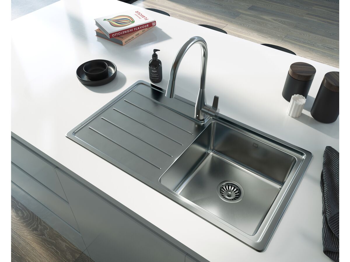 Memo Hugo Single Bowl Sink 1 Taphole Right Hand Bowl with Drainer