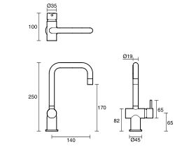 Technical Drawing - Scala Mini Basin-Sink Mixer Tap Small Square Right Hand