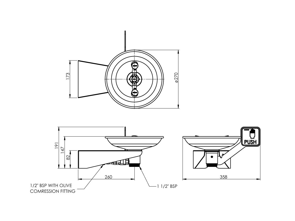 Wall Mounted Eye Wash Hand Operated Stainless Steel