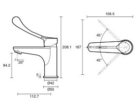 Technical Drawing - Posh Solus Basin Mixer Tap with Extended Lever