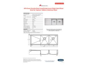 Specification Sheet - AFA Exact Double Bowl Inset/Undermount Right Hand Bowl Sink No Taphole 1208mm Stainless Steel