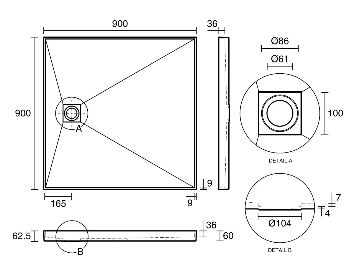 Posh Solus Tile Over Shower Tray with Rear Matte Black Tile Insert