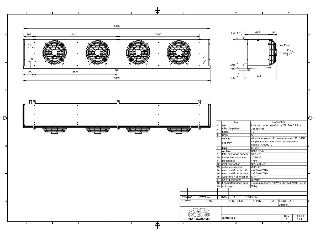 Cabero Evaporator Low Temperature CH4D4-35E-1