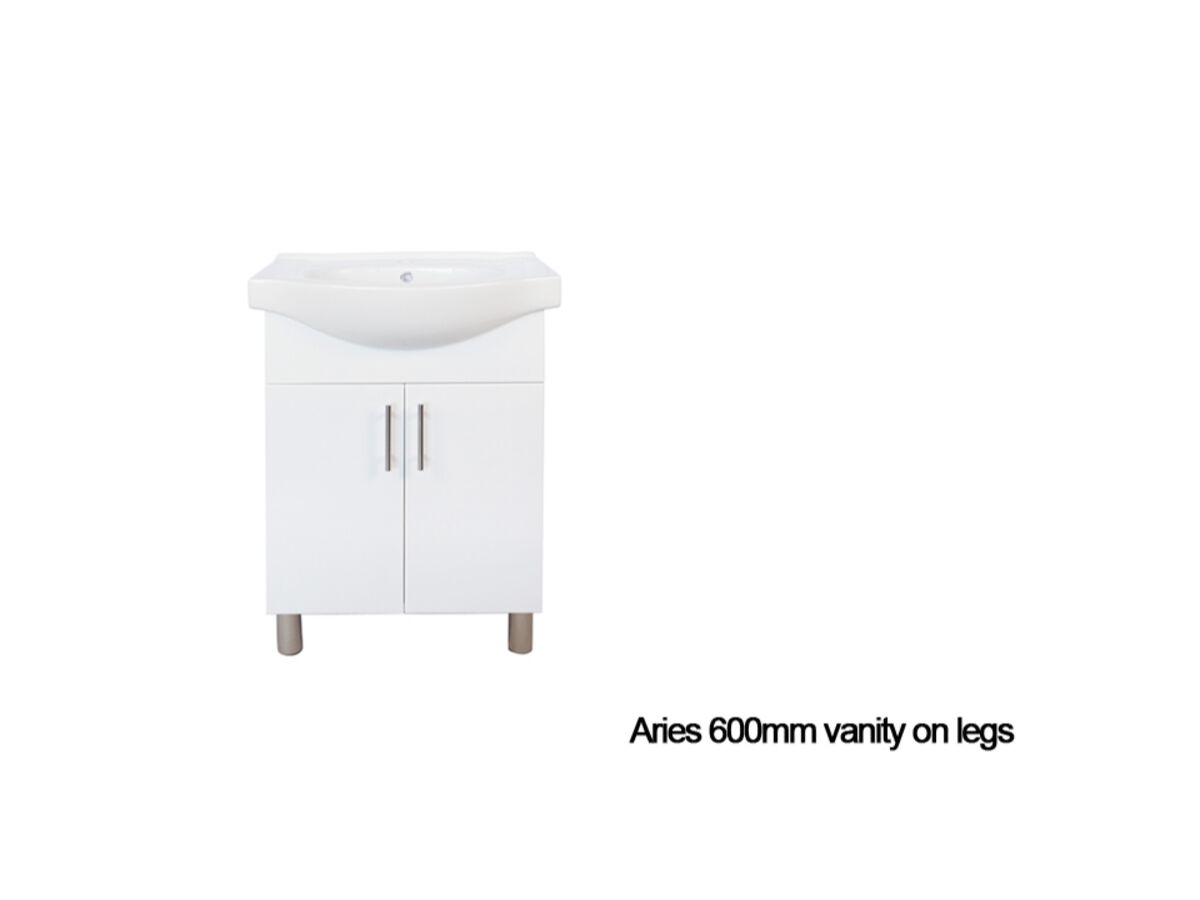 Aries Semi Recessed Vanity Unit VC Bowl Solid Door 600 White