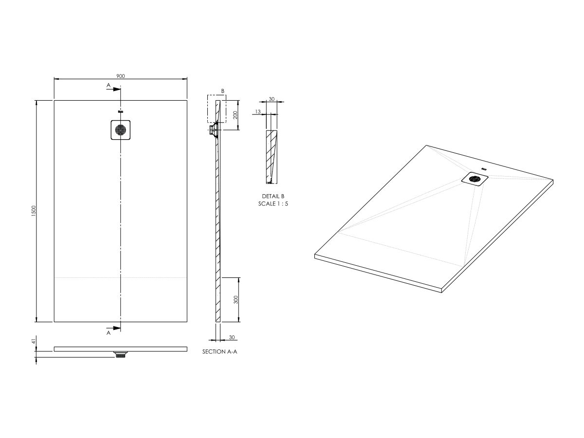Roca Cyprus Stonex Shower Floor 900mm x 1500mm Blanco with Matching