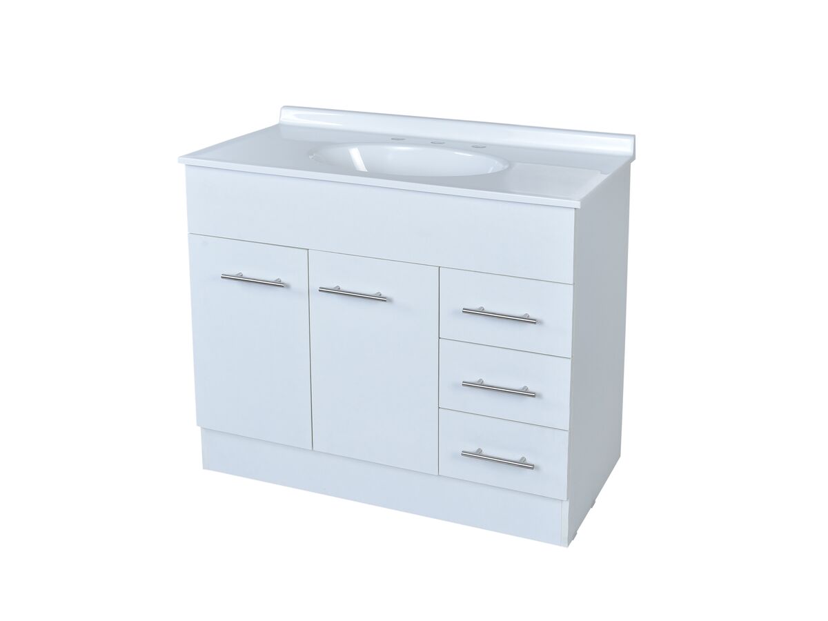 Base 2 Door & 3 Drawer Vanity Unit with Kick 3 Tapholes 910mm White