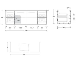 ADP Essence MKII Vanity Single Bowl Wall Hung 2 Doors 4 Draws (No Basin) 1500