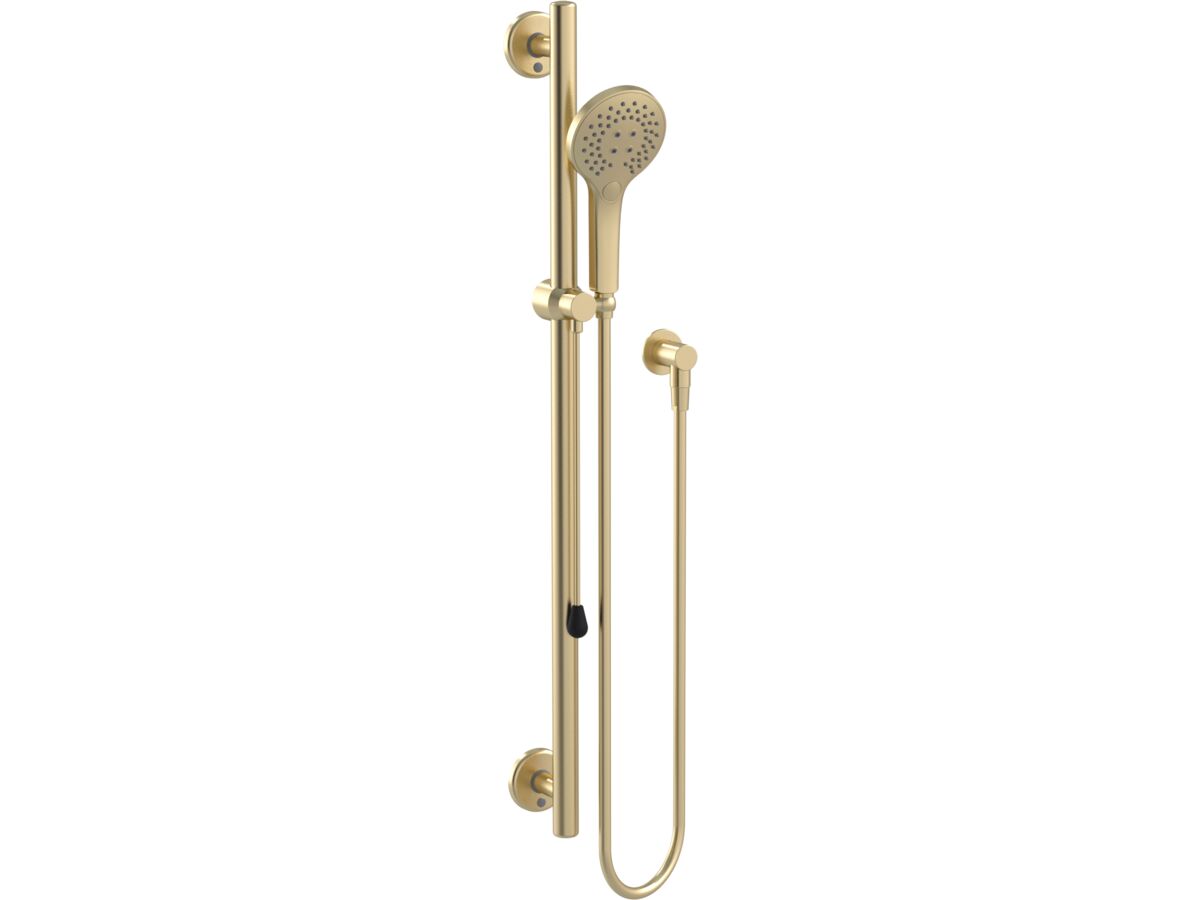 Mizu Drift 900mm Straight Handshower Modular Grab Rail Kit 3 function with Push Pull Brushed Brass (5 Star)