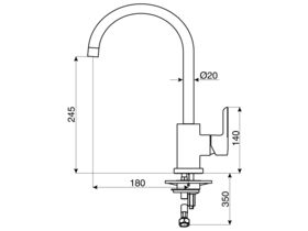 Technical Drawing - Nobili Balance Gooseneck Sink Mixer (4 Star)