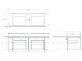 Technical Drawing - Kado Era 50mm Durasein Statement Top Double Curve All Drawer 1500mm Wall Hung Vanity with Center Basin