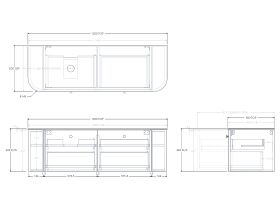 Technical Drawing - Kado Era 12mm Durasein Top Double Curve All Drawer 1500mm Wall Hung Vanity with Left Hand Basin