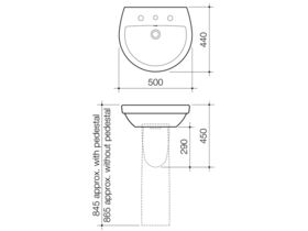 Cosmo Wall Basin 3 Tapholes 500 x 440mm White