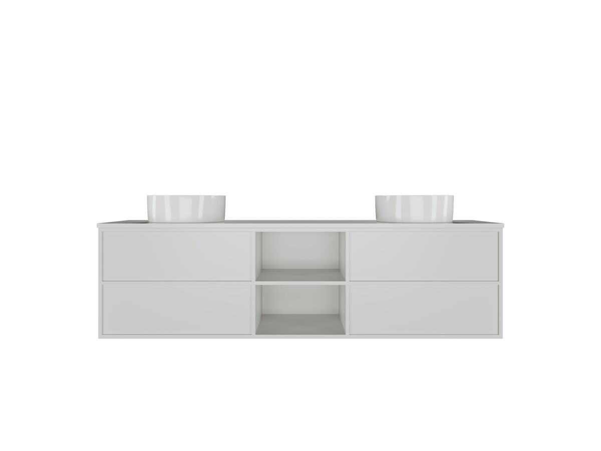Kado Aspect 1800mm Wall Hung Vanity Unit With Shelf Double Bowl Thin Caesarstone Top