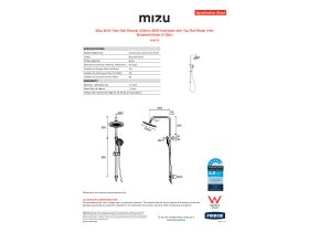 Specification Sheet - Mizu Drift Twin Rail Shower 250mm ABS Overhead with Top Rail Water Inlet Brushed Nickel (5 Star)