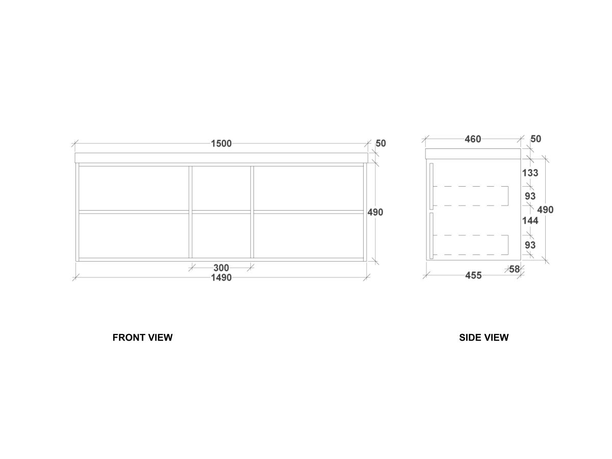 Kado Aspect 1500mm Wall Hung Vanity Unit with Shelf Single Bowl Caesarstone Top