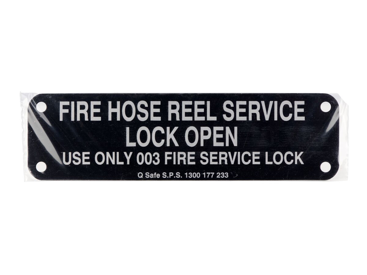 Fire Hose Reel Service Lock Open 003 180mm x 50mm Black Tag