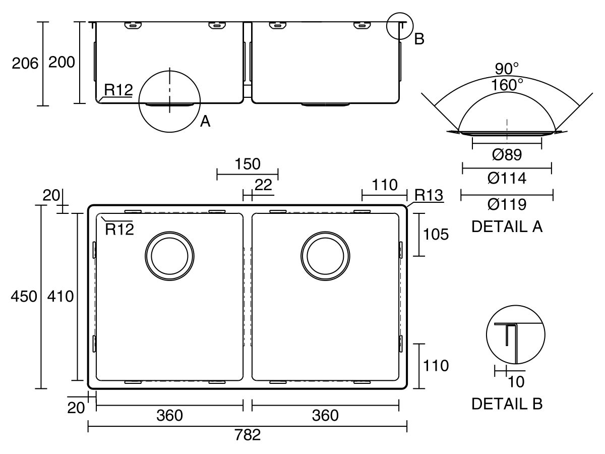 Franke Bow BXX22036 Double Bowl Inset/Undermount/Flushmount Sink Pack