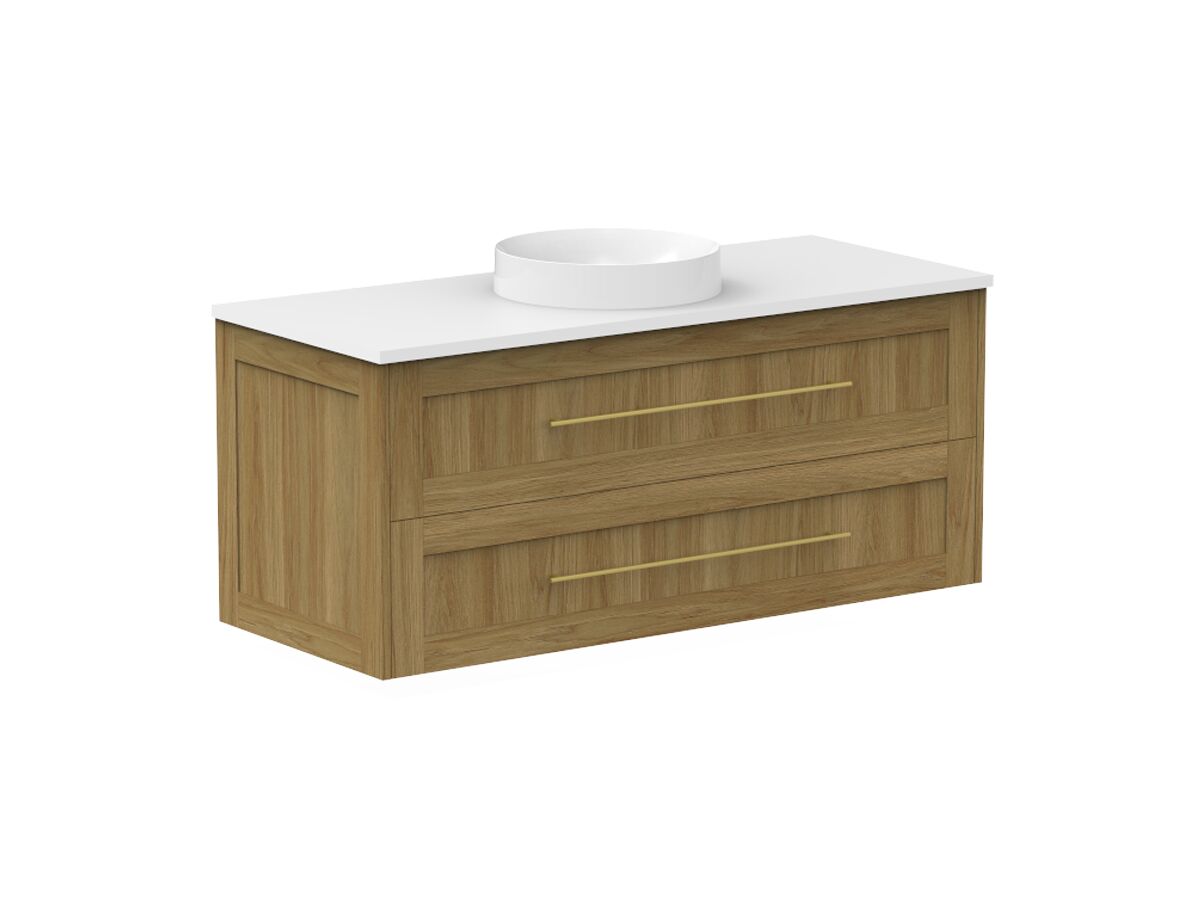 Kado Lux 1200mm All Drawer Wall Hung Vanity Unit Caesarstone Centre Bowl 2 Drawers (No Basin)