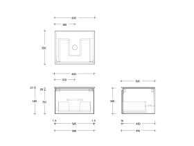 Technical Drawing - Posh Domaine All Drawer 600mm Wall Hung Vanity Centre Basin 20mm Top