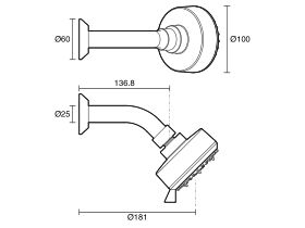Technical Drawing - GROHE Tempesta Cosmopolitan 100 Wall Shower with Arm 4 Spray White (4 Star)